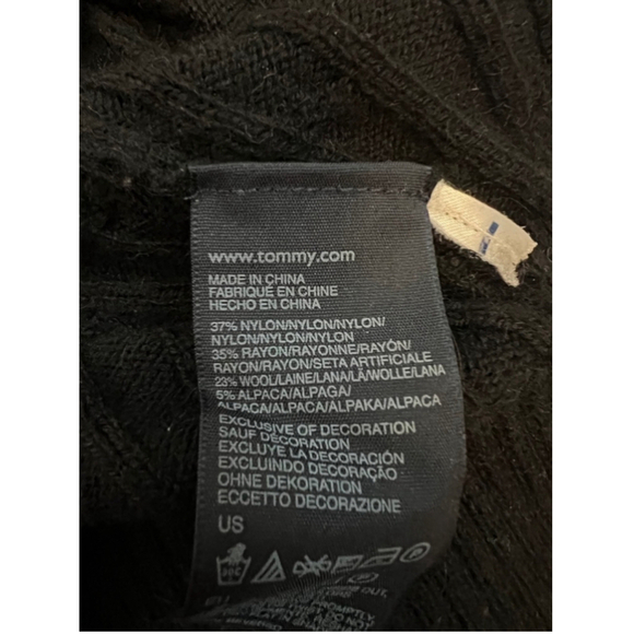 TOMMY HILFIGER Wool Alpaca Blend Black Cable Knit Fitted Turtleneck Sweater L - Picture 8 of 8